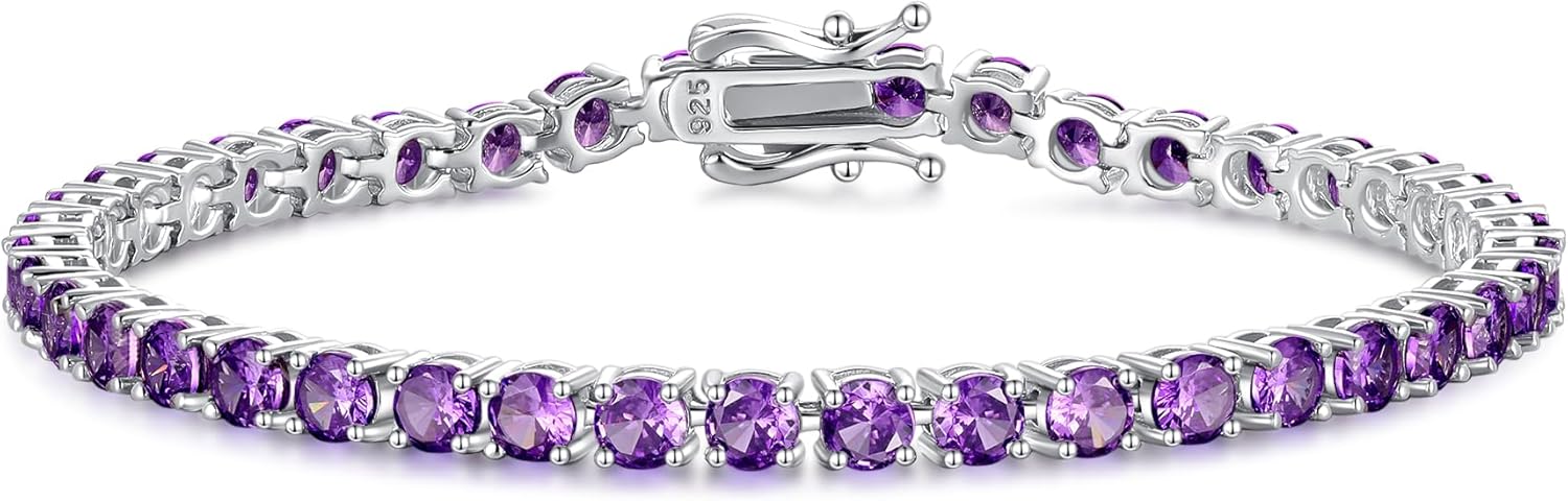 FANCIME Birthstone Bracelet Sterling Silver Gemstone Tennis Bracelets Fine Jewel...