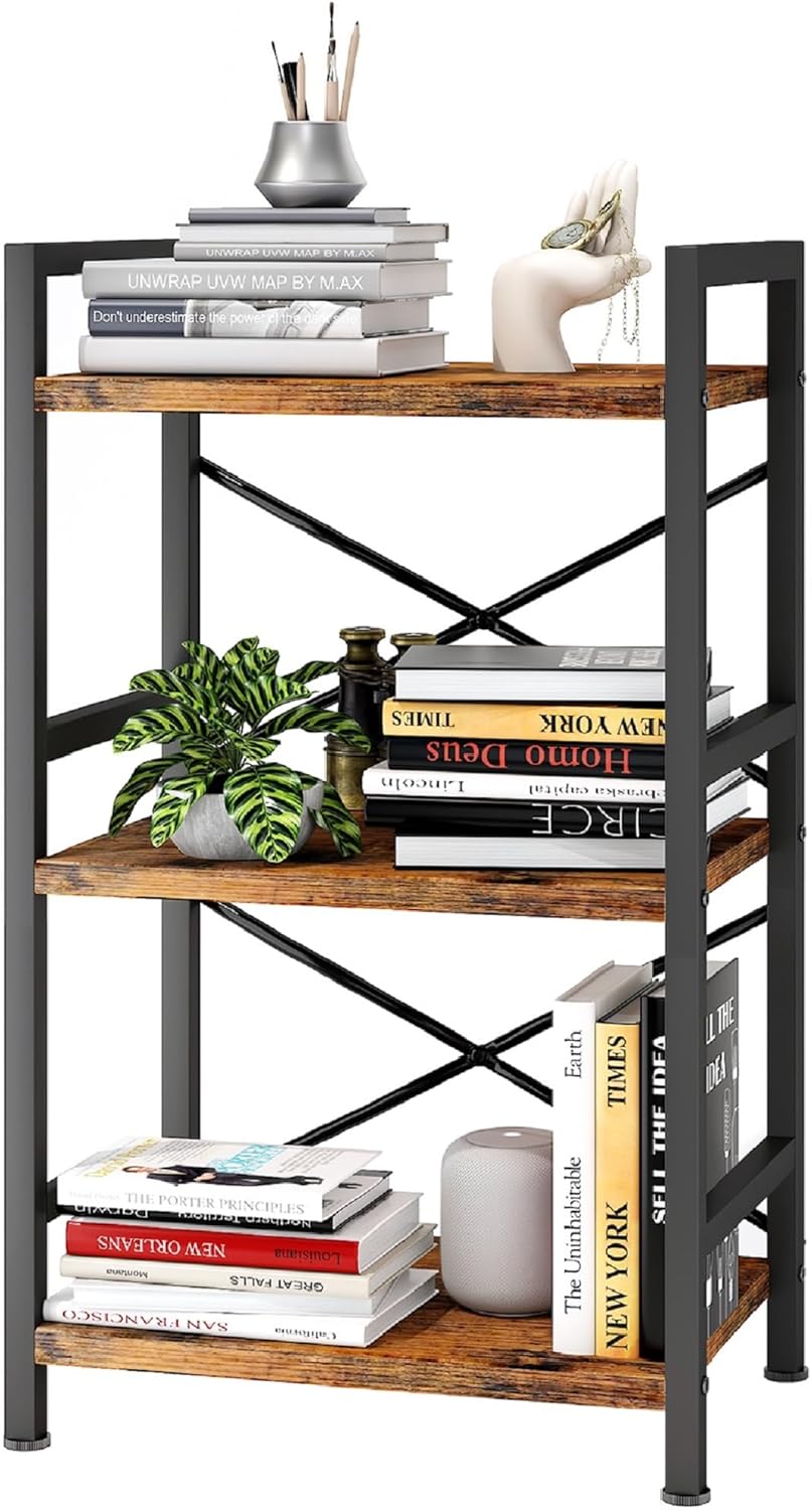 Homeiju Bookshelf, 3 Tier Industrial Bookcase, Met...