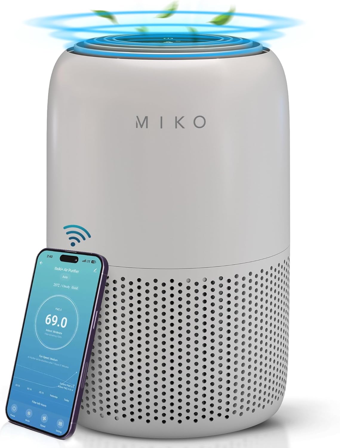 MIKO Air Purifier for Bedroom with 3-in-1 HEPA Filter & Sleep Mode, Whisper Quie...