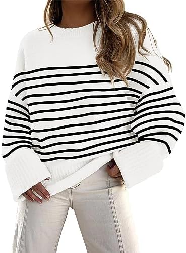 LOGENE Women's Oversized Sweater Crewneck Long Sleeve Soft Fuzzy Knit Pullover S...
