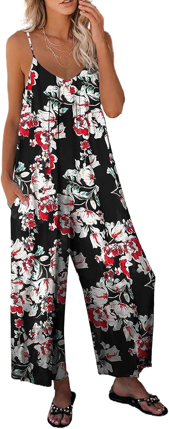 Dokotoo Women's Loose Sleeveless Jumpsuits Adjustable Spaghetti Strap Stretchy L...