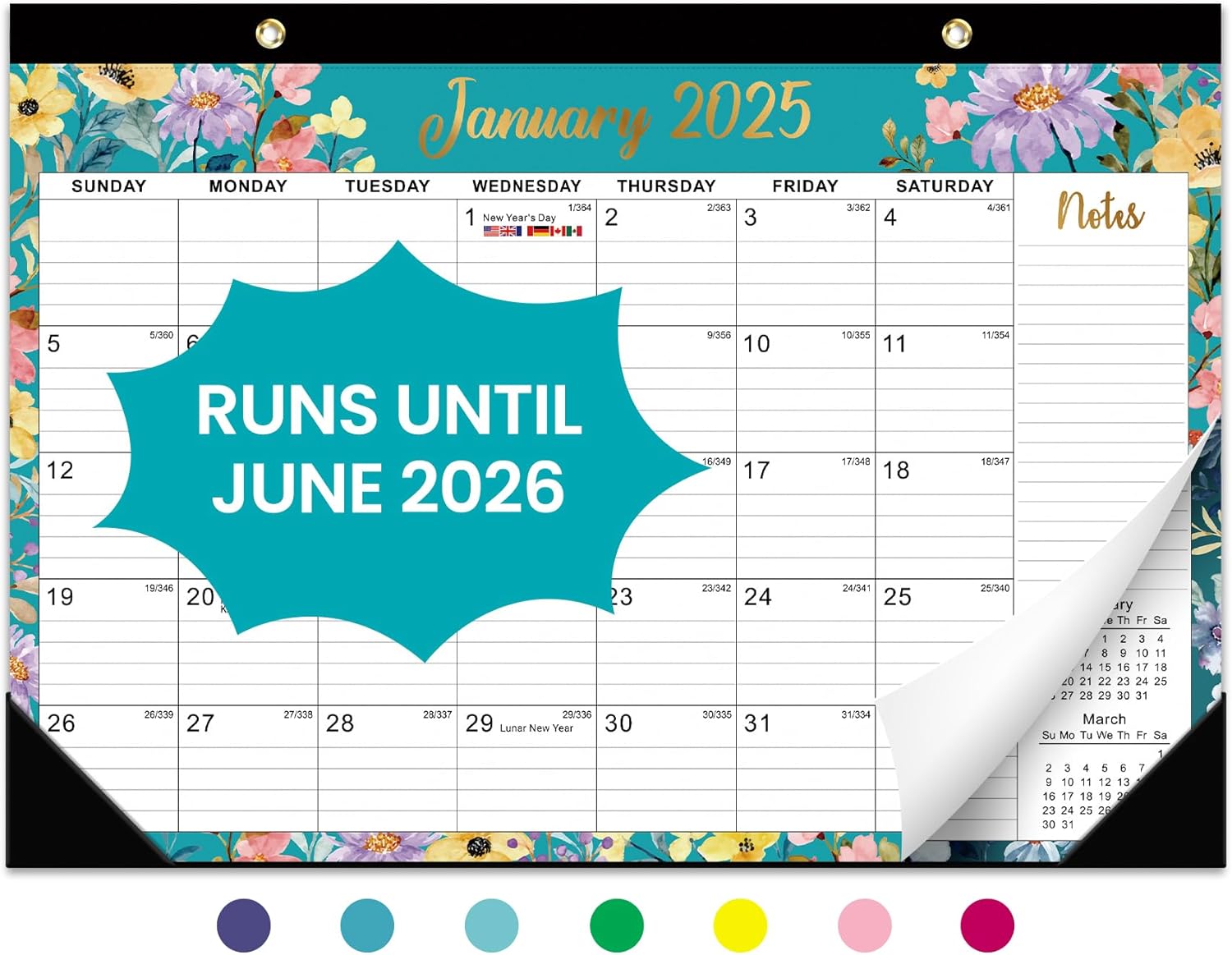 Desk Calendar 2025, 18 Months Calendar Runs from January 2025 to June 2026 - Lar...