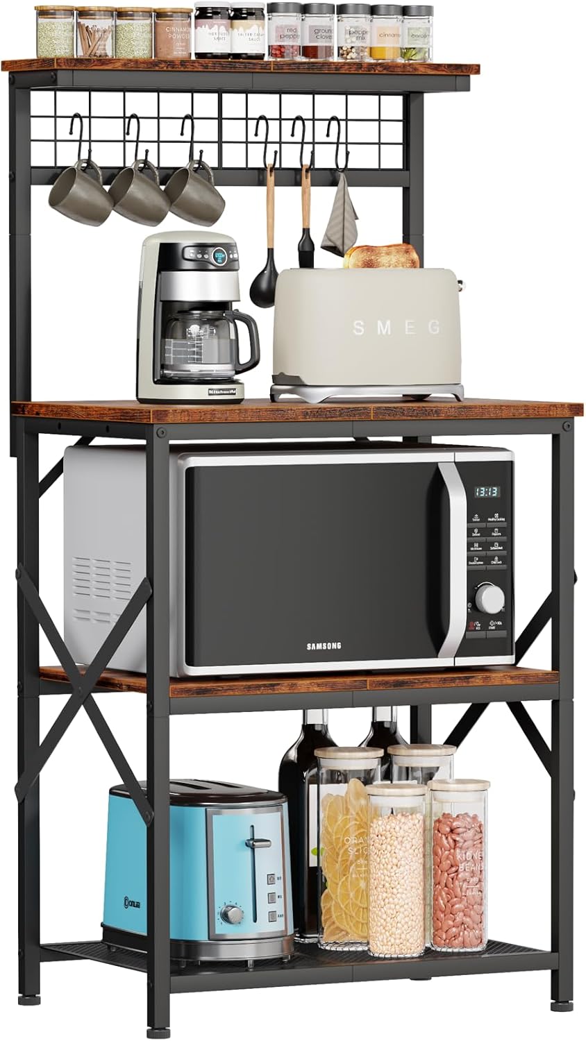 Furologee Kitchen Bakers Rack with Hutch, Coffee Bar Station 4 Tiers, Microwave...