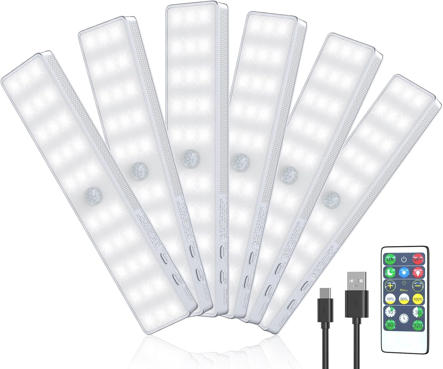 LED Closet Light, 6 Pcs 30LEDs Dimmer Rechargeable Motion Sensor Under Cabinet L...