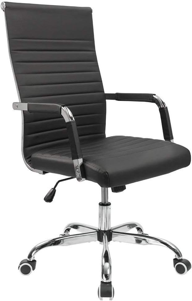 Furmax Ribbed Office Desk Chair Mid-Back PU Leather Executive Conference Task Ch...