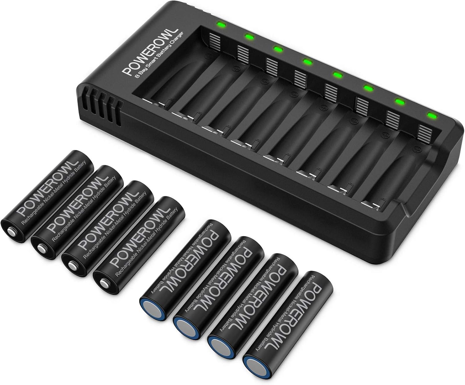 Rechargeable AA Batteries with Charger, POWEROWL 8 Pack of 2800mAh High Capacity...