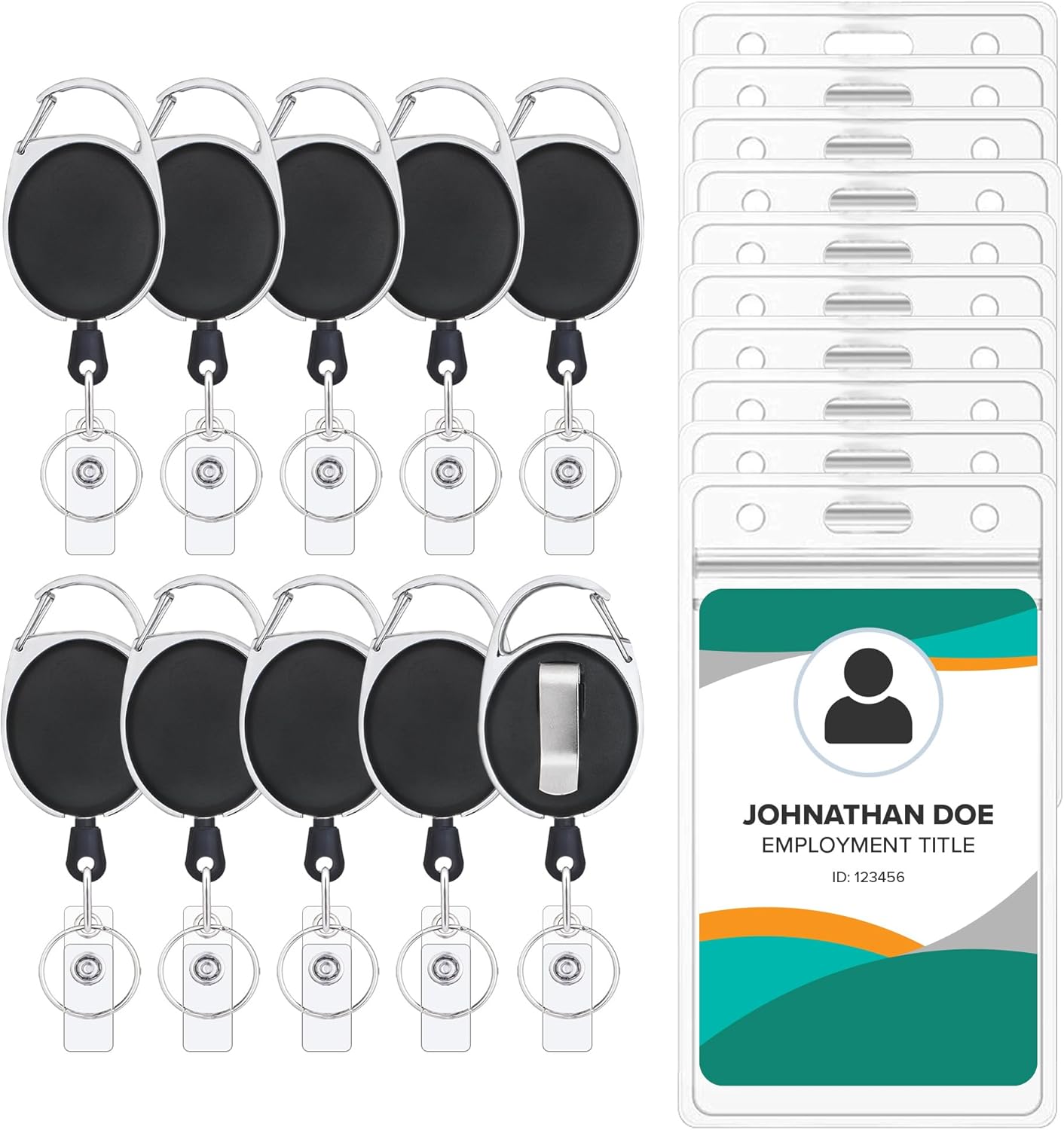 Will Well ID Badge Holders with Clip and Keyring - Vertical Clear Plastic 3.58"...