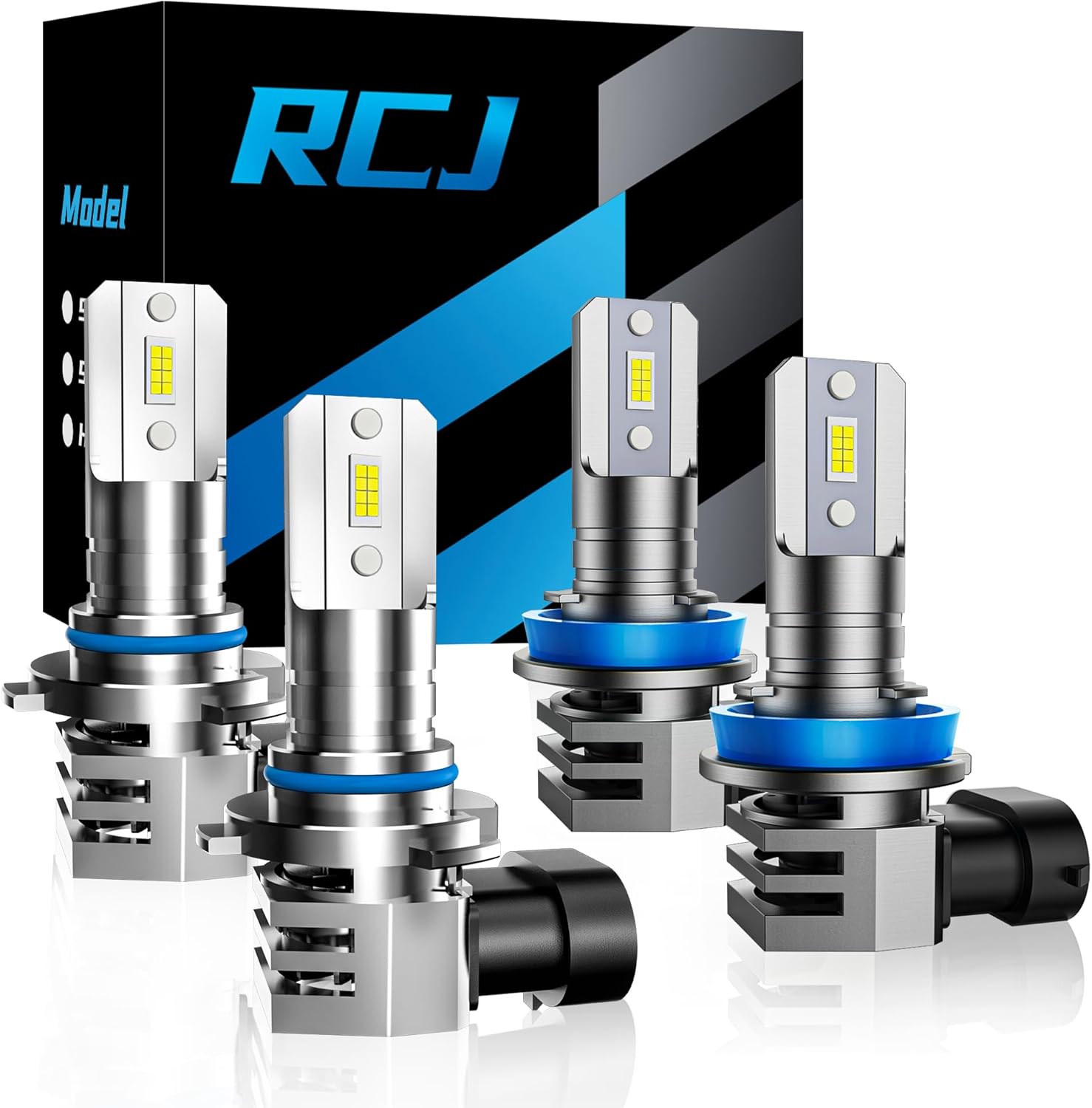 RCJ 9005/HB3 H11/H8/H9 Fog Bulbs Combo, 6000K Cool White with Cooling Fan, Plug-...