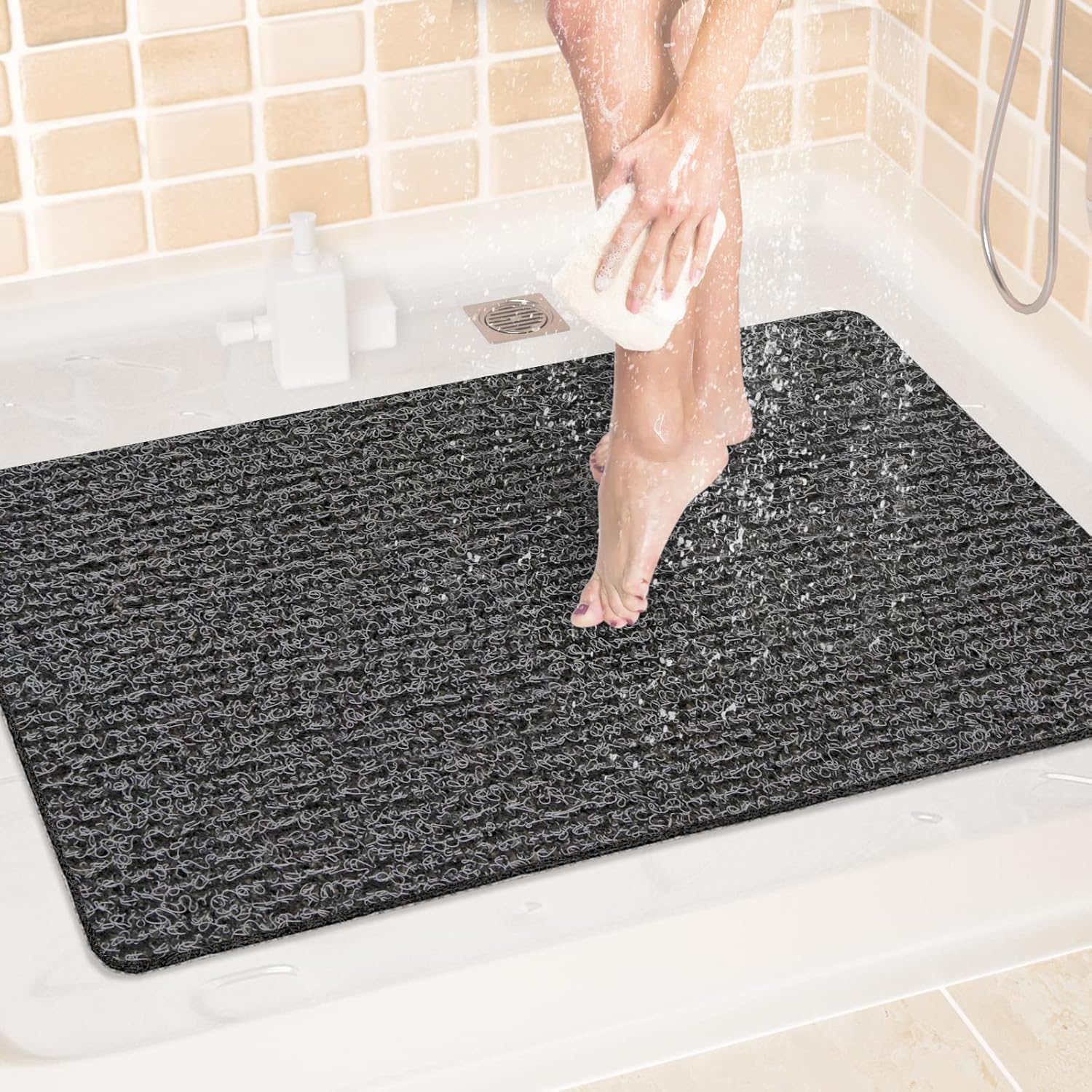 LuxStep Shower Mat Bathtub Mat,24x32 inch, Non-Slip Bath Mat with Drain, Quick D...