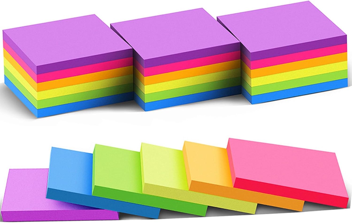 (24 Pack) Sticky Notes 3x3 in Post Bright Stickies Colorful Super Sticking Power...