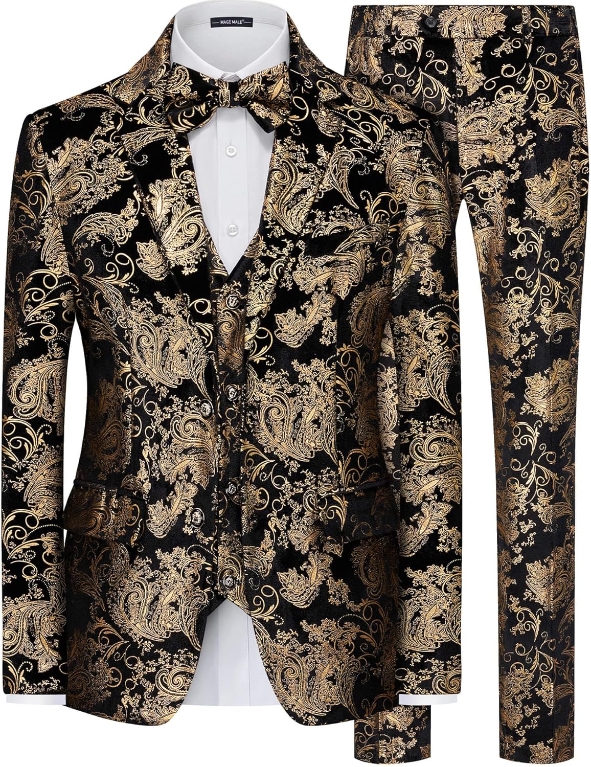 MAGE MALE Mens Suits Dress Floral Tuxedo Slim Fit 3 Piece Suit 2 Button Prom Par...
