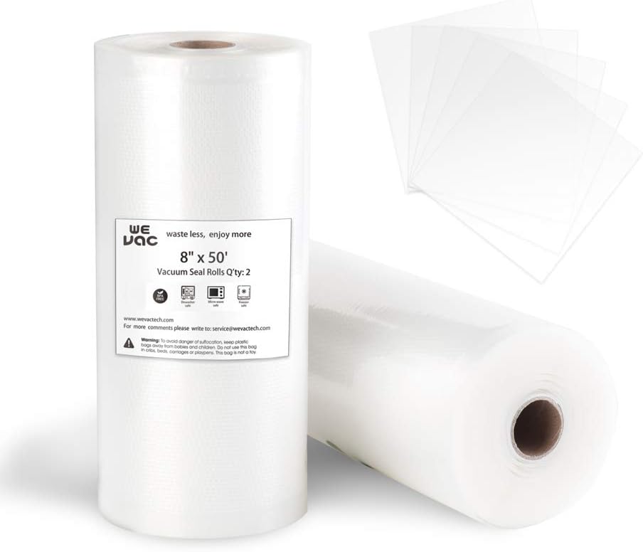 Wevac Vacuum Sealer Bags 8x50 Rolls 2 pack for Food Saver, Seal a Meal, Weston....