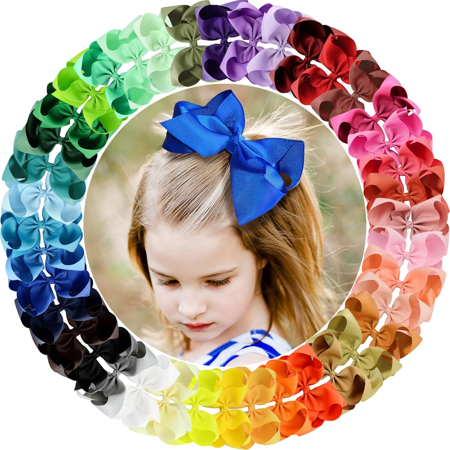 40 Colors 6Inch Hair Bows Clips Large Big Grosgrain Ribbon Hair Bows Alligator C...