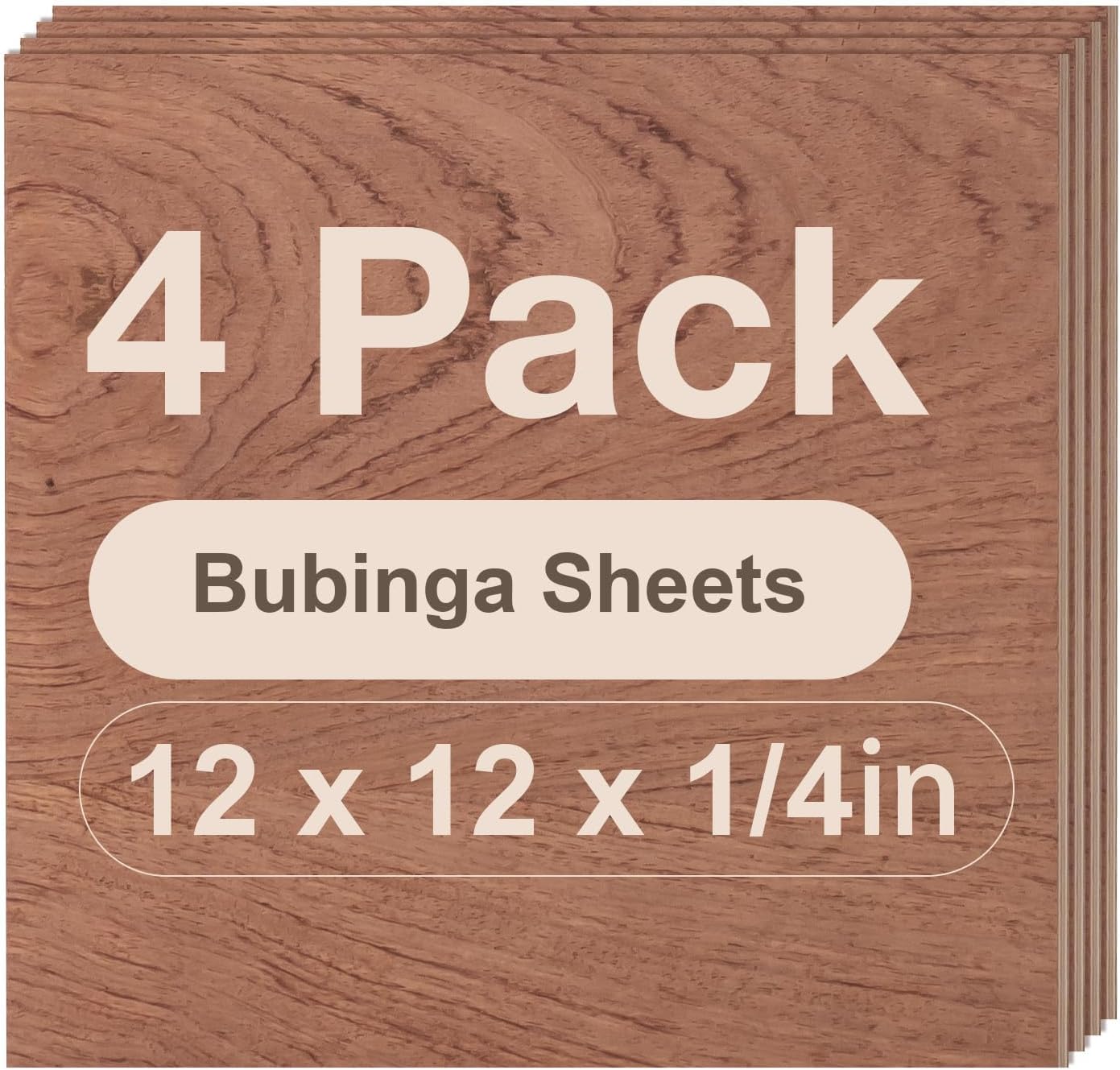 Rowood 4 Pack Bubinga Plywood 1/4,12x12x1/4inch,6mm Thick Unfinished Wood for La...
