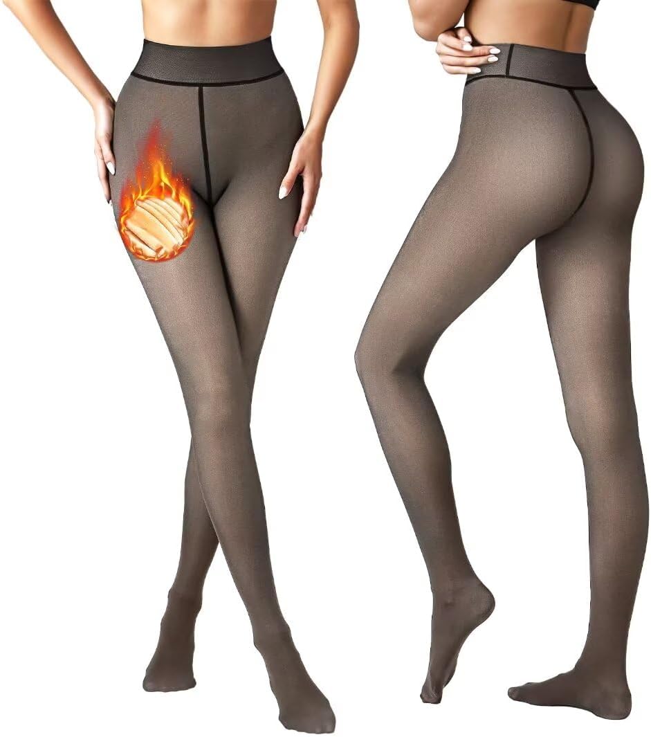 Vertvie Fleece Lined Tights Women Crotch One Seam Line Warm Sheer Pantyhose Fake...