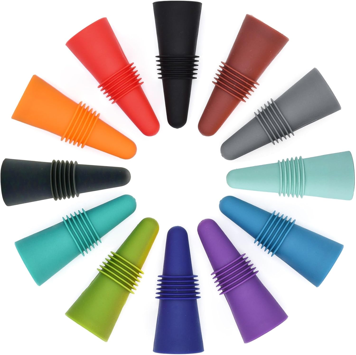12PCS Wine Stoppers Beverage Bottle Sealer Soft Silicone Wine Bottle Stoppers Co...