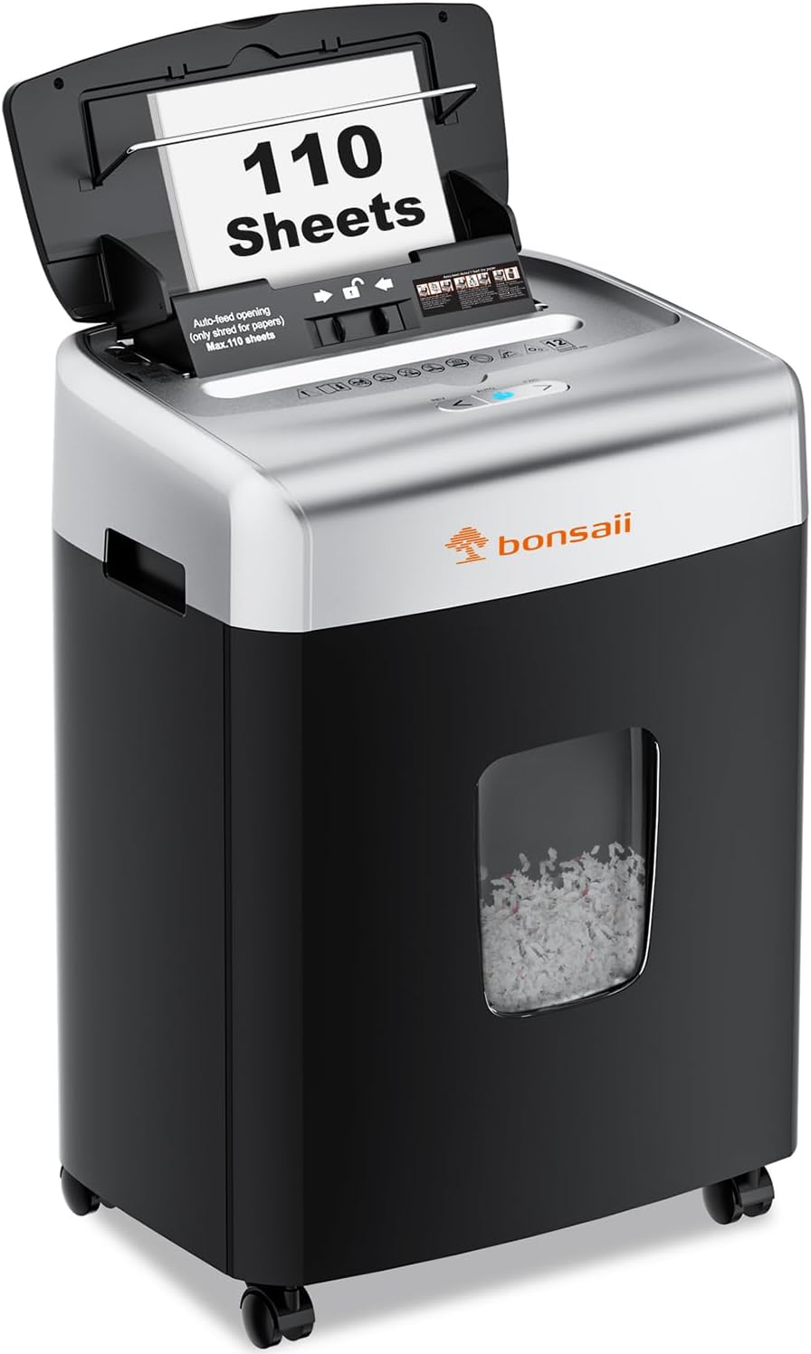 Bonsaii Paper Shredder for Office, 110-Sheet Autofeed Heavy Duty Shredder for Ho...