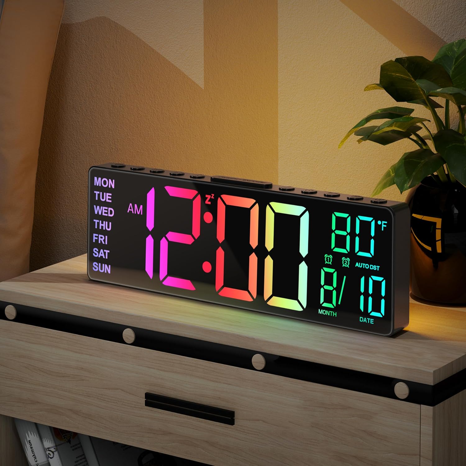 JALL 10.5'' Digital Large Alarm Clock with 8-in-1 RGB Colors, Date, Month, Tempe...