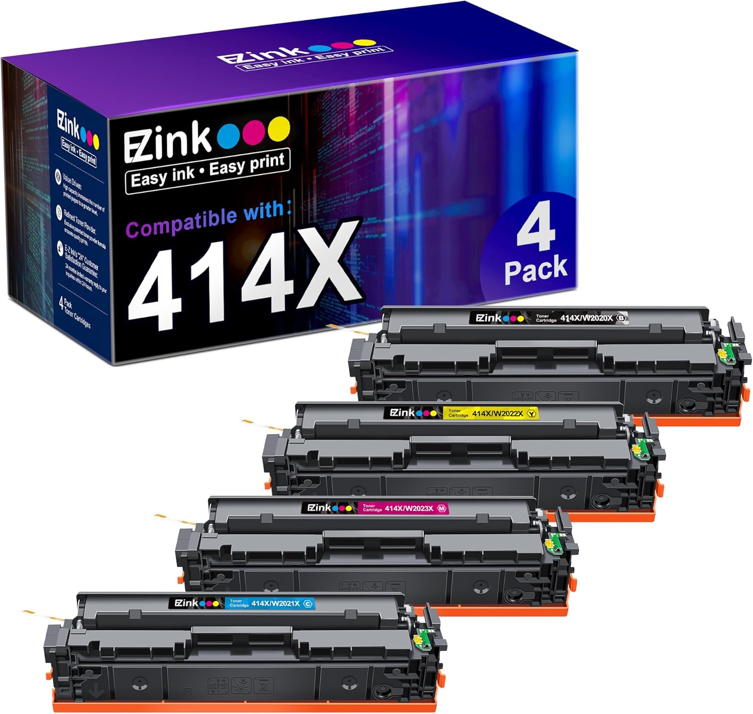 E-Z Ink Compatible 414X Toner Cartridges Replacement for HP 414X Toner (with Chi...