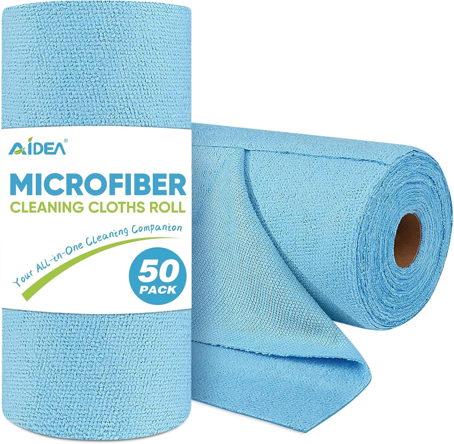 AIDEA Microfiber Cleaning Cloth Roll, 50PK, Blue Shop Towels Reusable Tear Away...