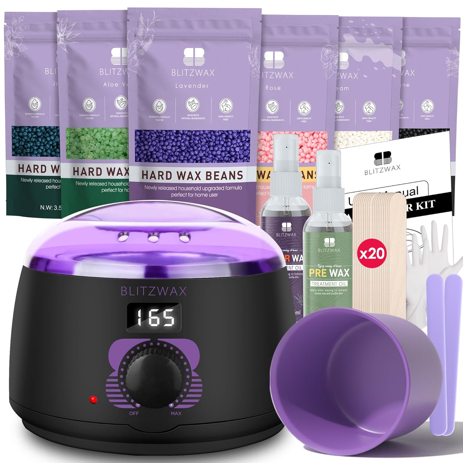 BLITZWAX Wax Hair Removal Kit for Women Men Waxing Warmer for Sensitive Skin, Br...