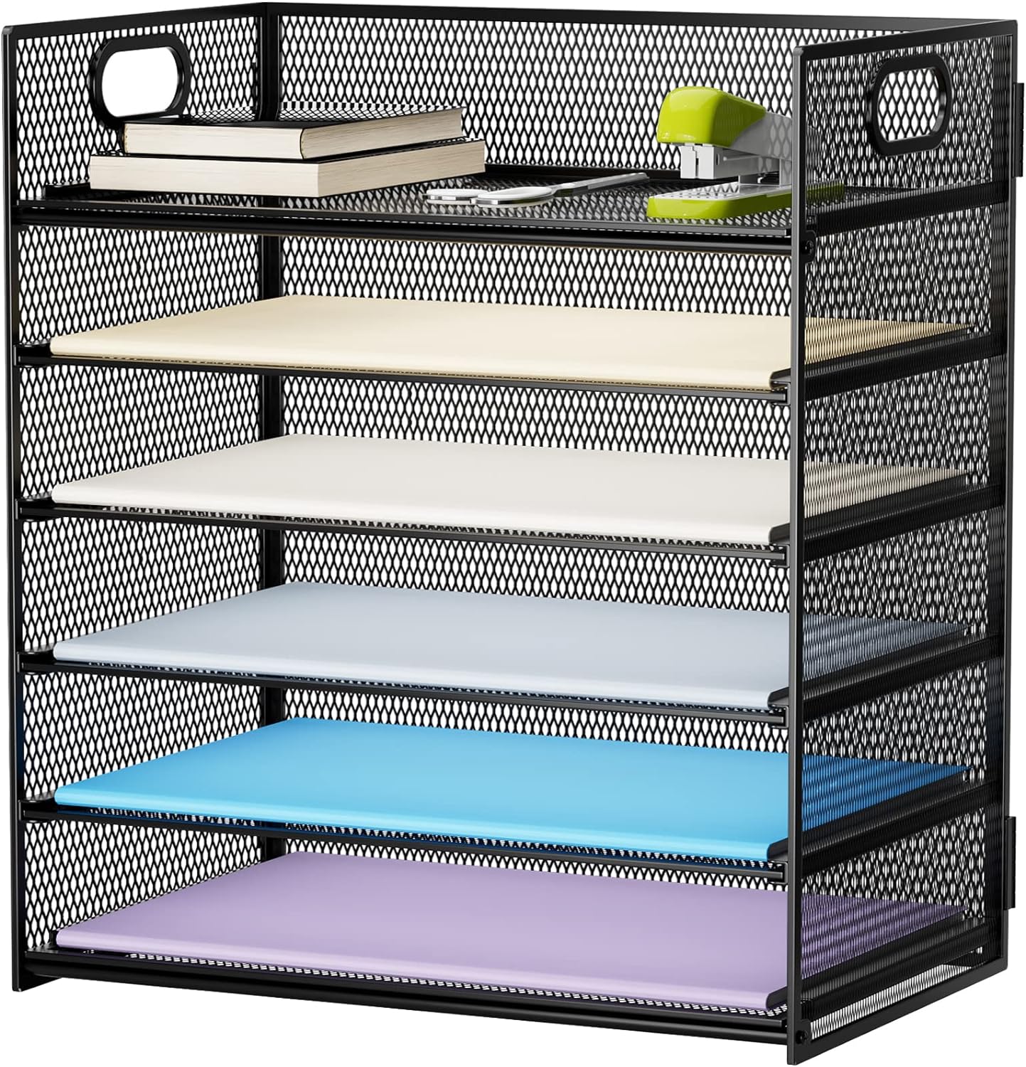 Marbrasse 6 Tier Paper Organizer Letter Tray - Mesh Desk File Organizer with Han...