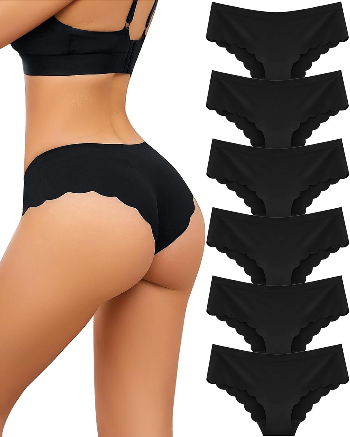 FINETOO 6 pack Seamless Underwear for Women Sexy Low Rise Hipster Wave Edge No S...
