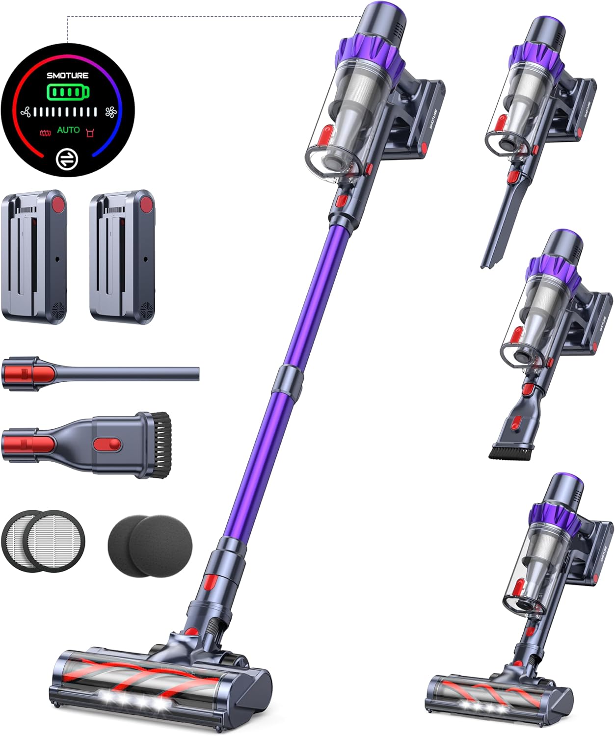 Cordless Vacuum Cleaner, 2 Batteries 110 Mins Runtime Vacuum Cleaners for Home,...