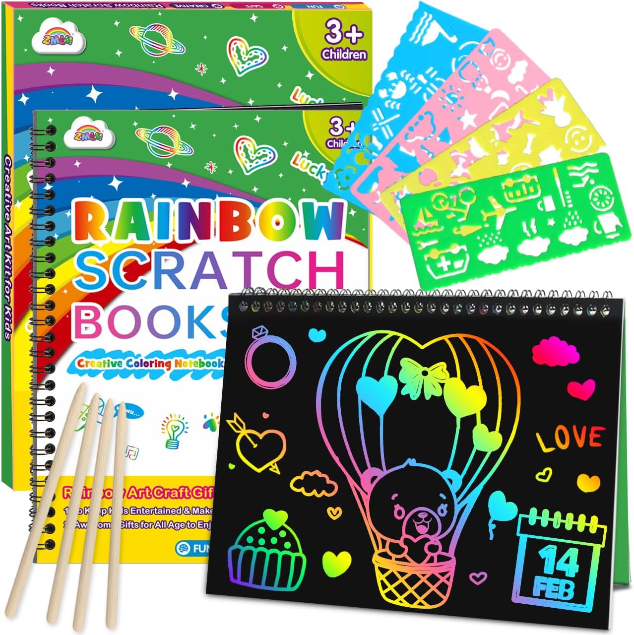 ZMLM Scratch Paper Art Craft Gift: 2 Pack Rainbow Scratch Set for Kids Ages 4-8...
