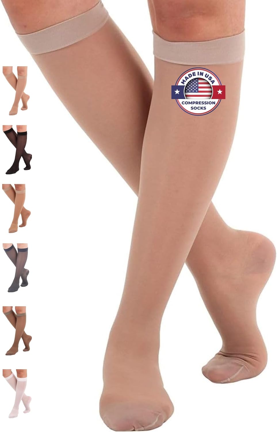 ABSOLUTE SUPPORT Made in USA - Sheer Compression Socks for Women 15-20 mmHg - Su...