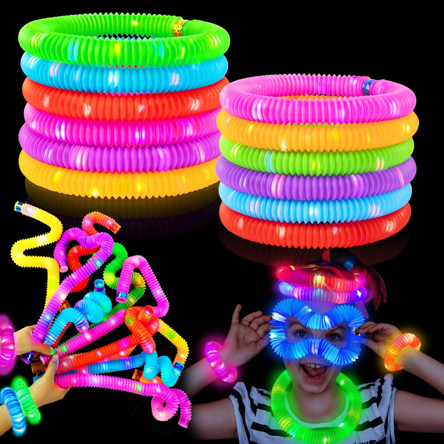 24 PCS Light up Party Favors Supplies for Kids 4-8-12,Bulk Valentines Glow Stick...