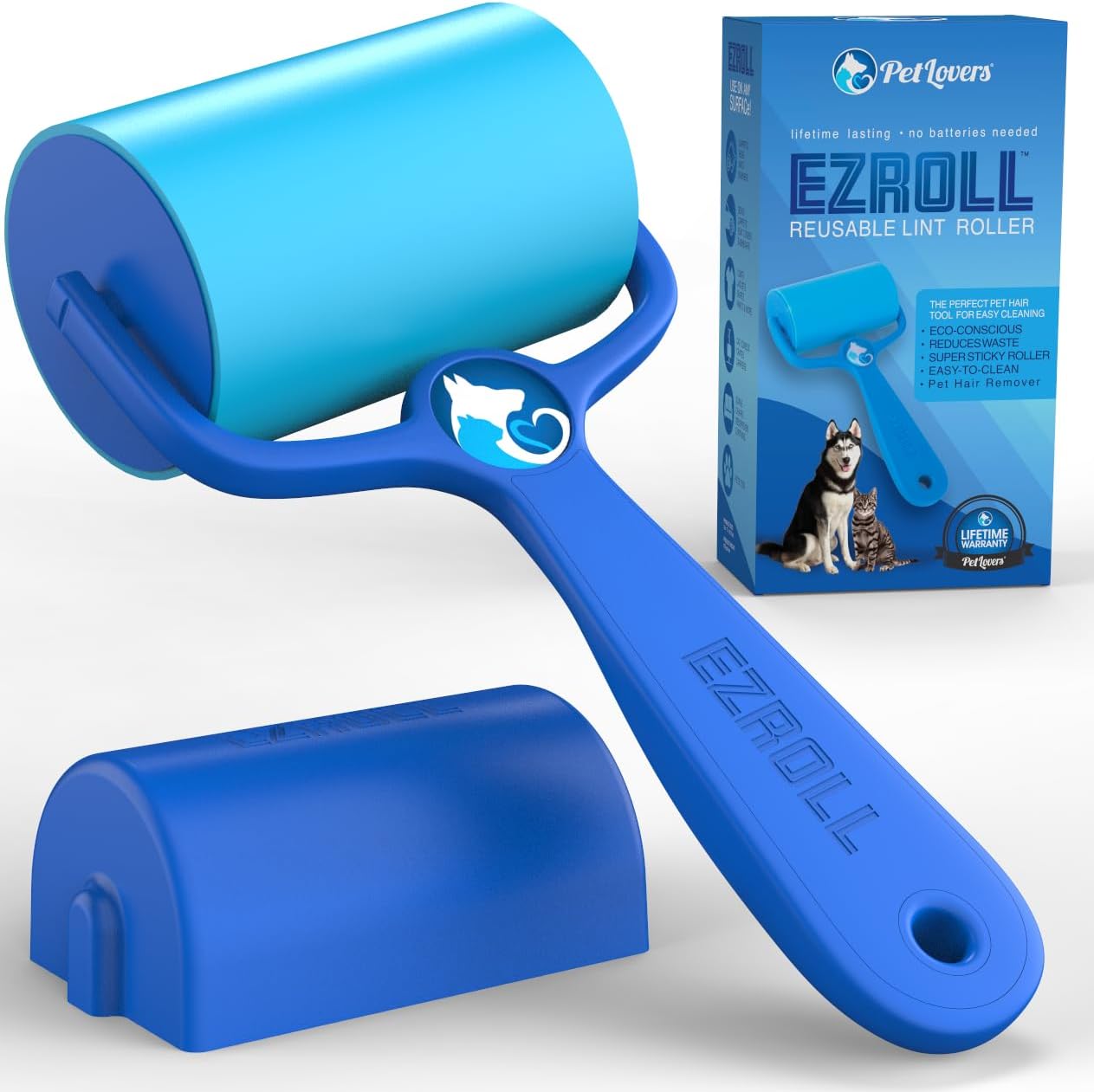 PetLovers EzRoll Reusable Lint Roller - Sticky for Life & Multi-Purpose Pet Hair...