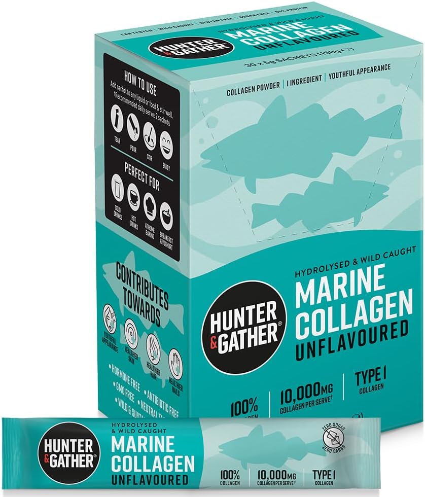 Hunter & Gather Marine Collagen Powder 30 x 5g Sachets | Pure Unflavoured Hydrol...