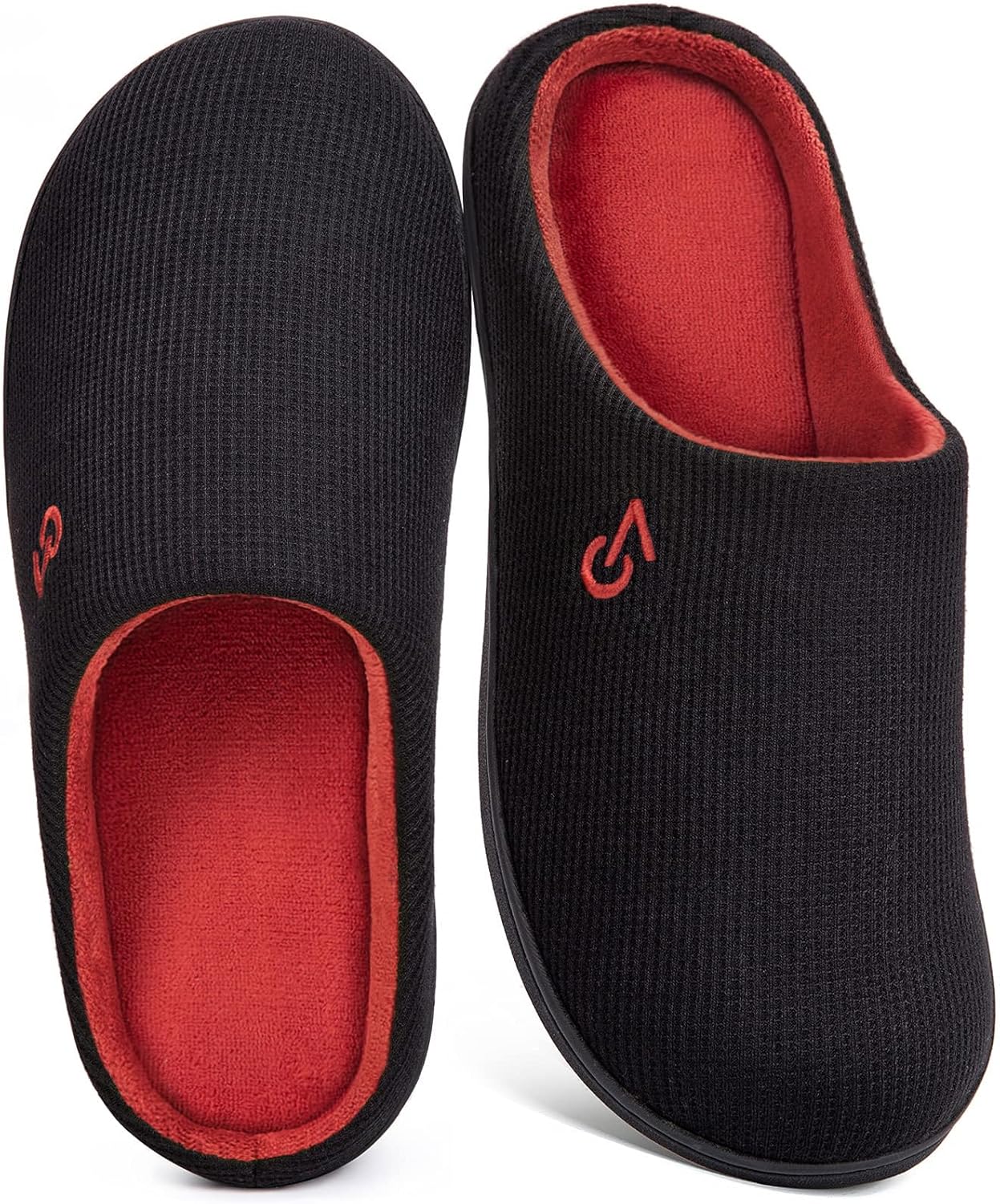 VeraCosy Men's Two-Tone Memory Foam Slippers 12/13 UK Black Ruby