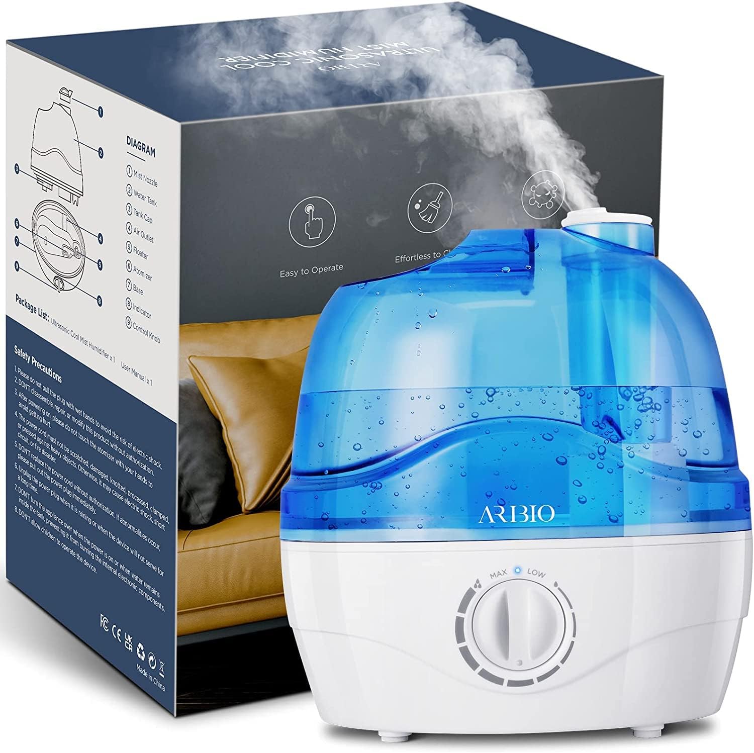 Humidifiers, 2.2L Humidifier for Bedroom Baby Room with 28dB Quiet, Air Cool Mis...