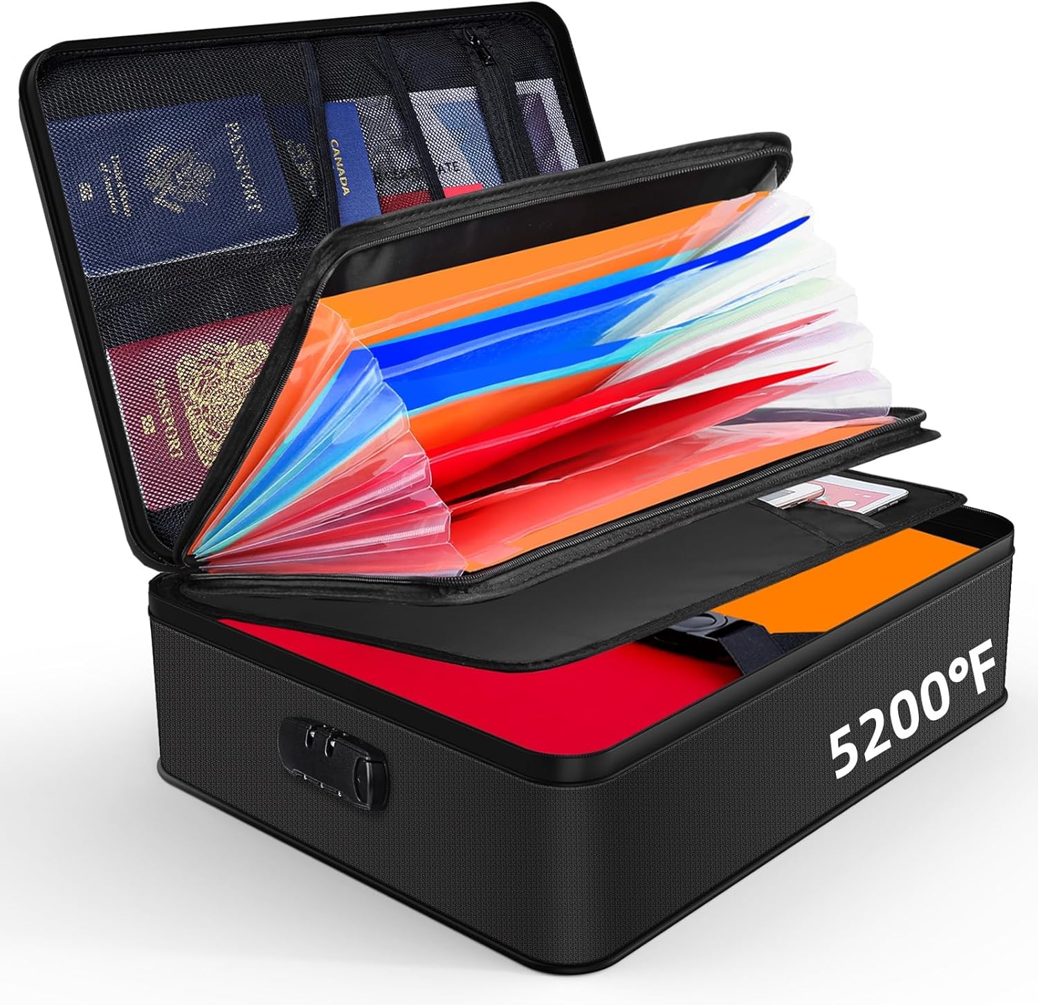 JUNDUN Fireproof Document Box with 5200℉ Heat Insulated, Waterproof and Fireproo...