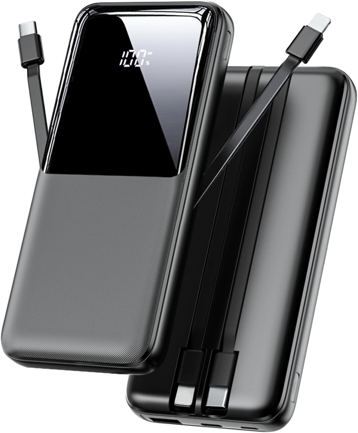 Power Bank Fast Charging 15000mAh, Portable Charger with 2 Built-in Cables & 3 P...