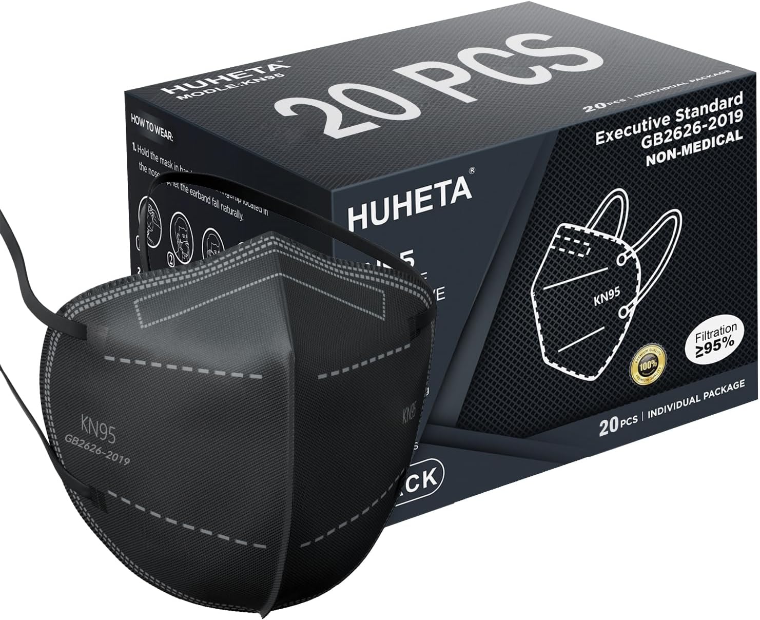 HUHETA 50 PCS Wrapped KN95 Face Mask, 5 Ply Protective Masks Filter Efficiency≥9...