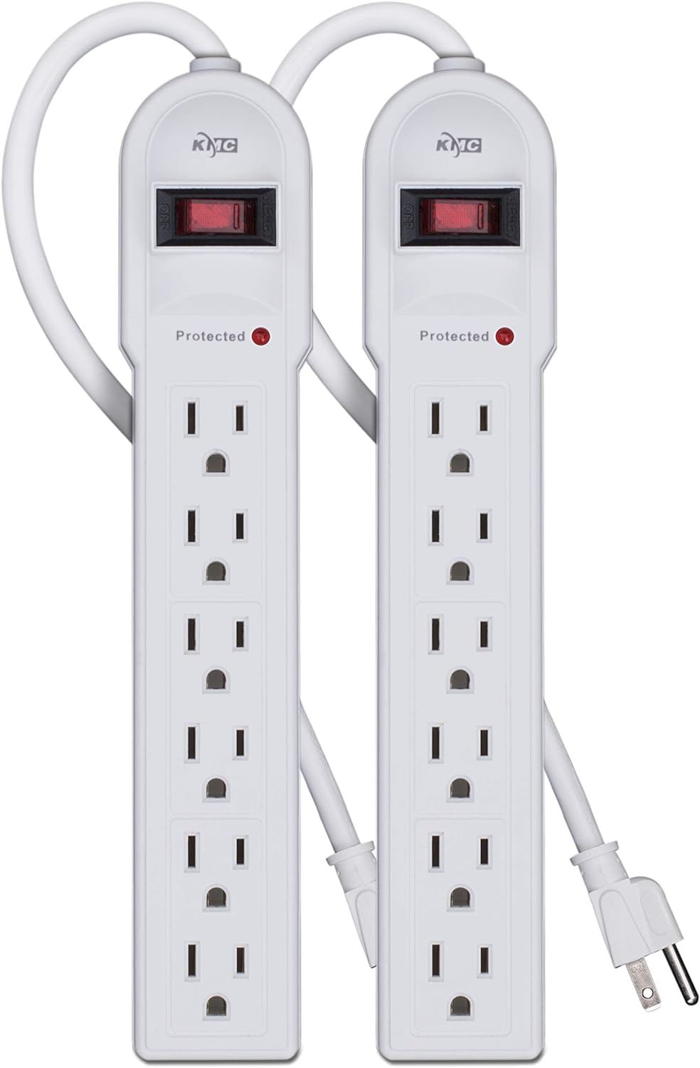 KMC 6-Outlet Surge Protector Power Strip 2-Pack, Overload Protection, 4-Foot Cor...