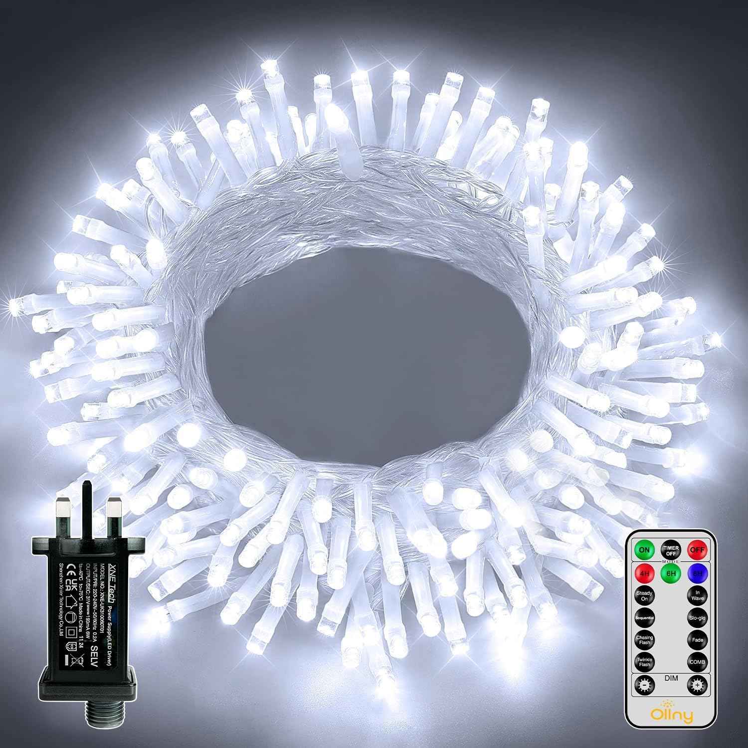 Ollny Christmas Tree Lights, 10m 100 LED Fairy Light Mains Powered, Waterproof O...