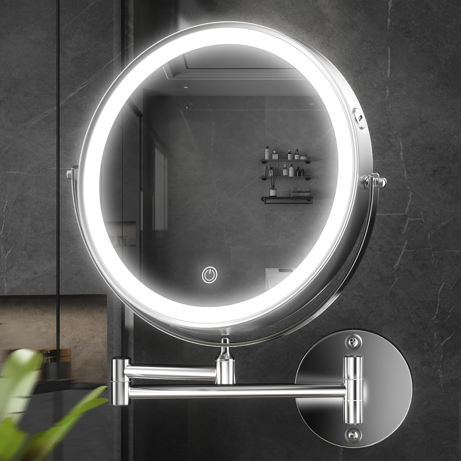 Hasipu 10-Inch Wall Mounted Makeup Mirror with Magnification, Rechargeable 3000...