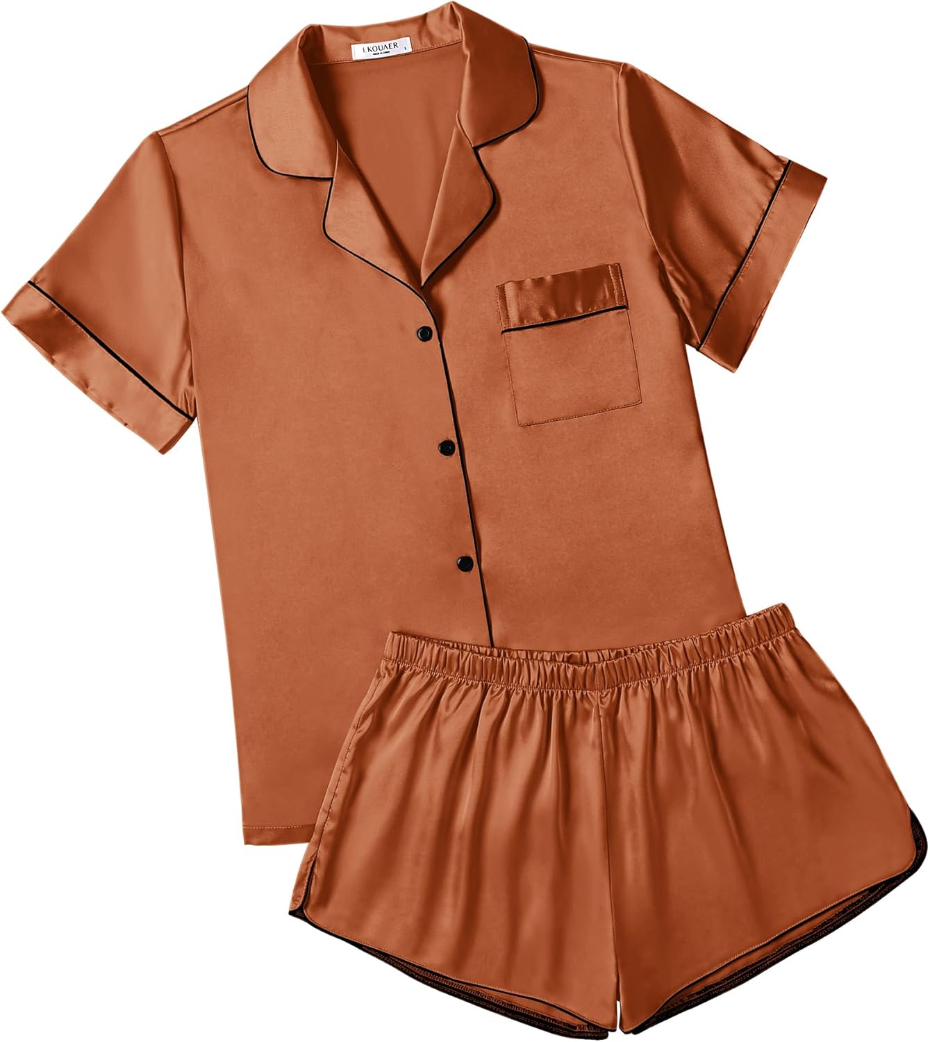 Ekouaer Womens Silk Satin Pajamas Short Sleeve Sleepwear Soft Button Down Lounge...