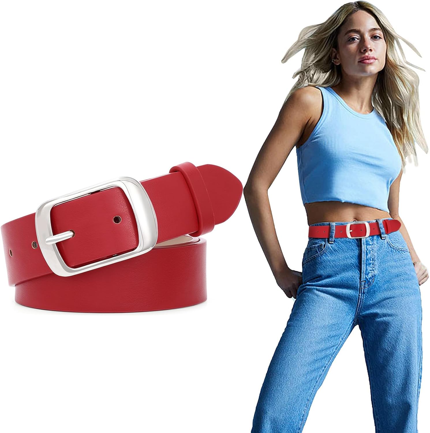 SUOSDEY Fashion Womens Leather Belt, Soft Leather Waist Belt with Pin Buckle for...