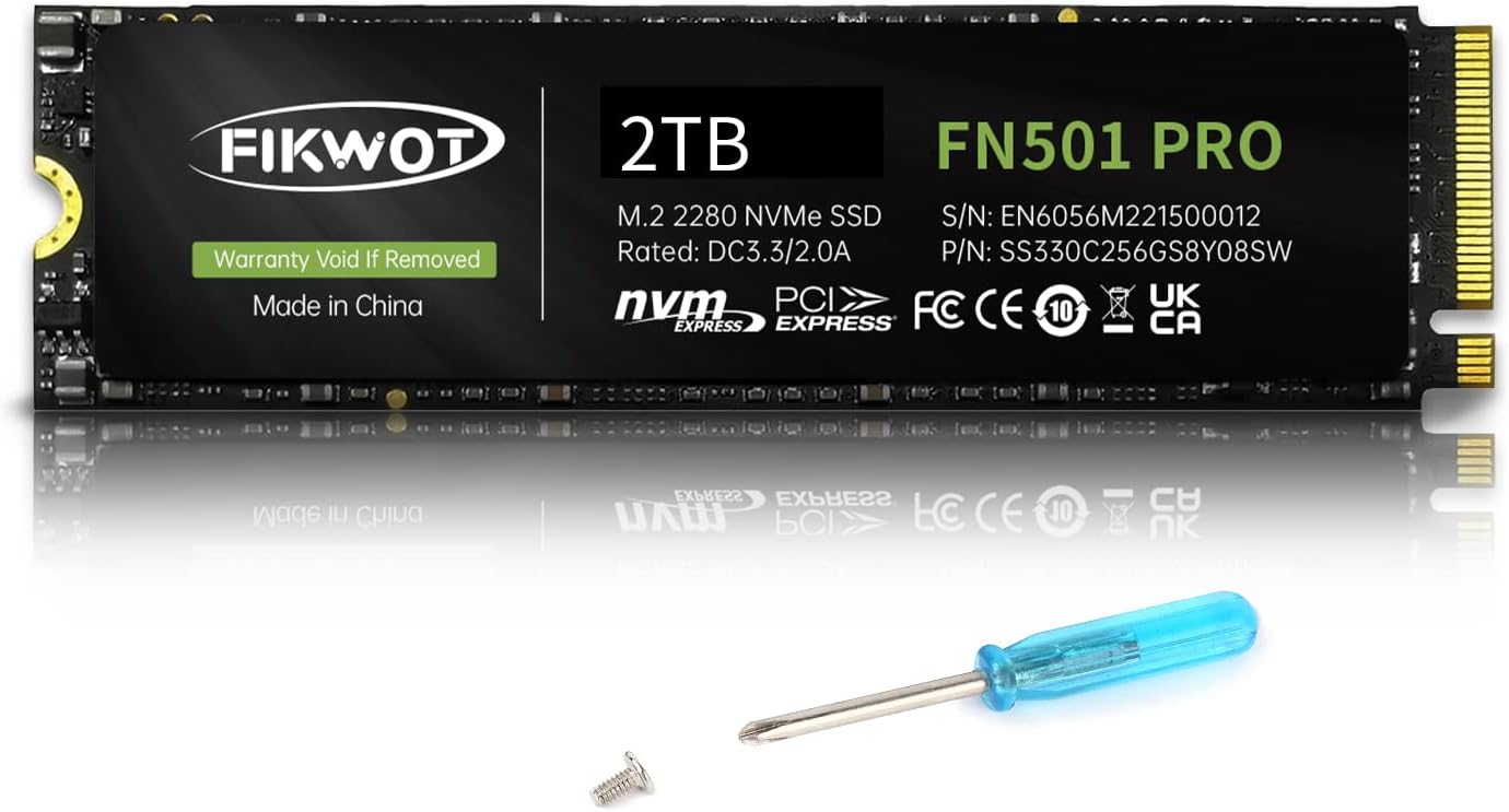 Fikwot FN501 Pro NVMe SSD 2TB M.2 2280 Up to 3500MB/s PCIe Gen3 x4 3D TLC NAND I...