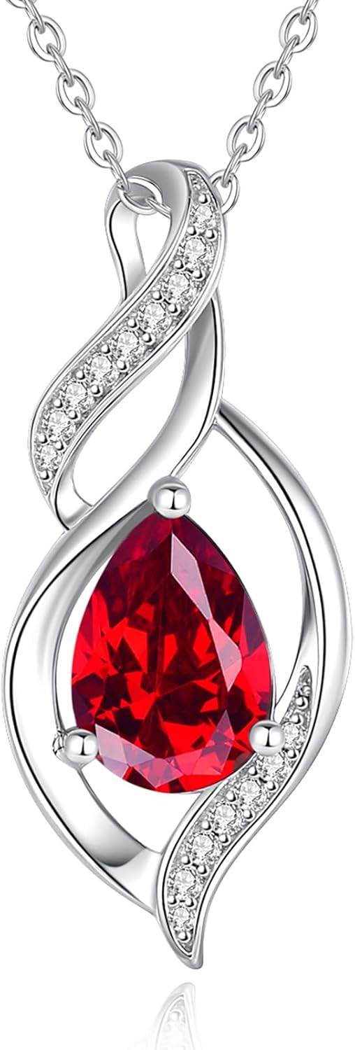 FANCIME Birthstone Necklace for Women Teardrop Necklace S925 Sterling Silver Inf...