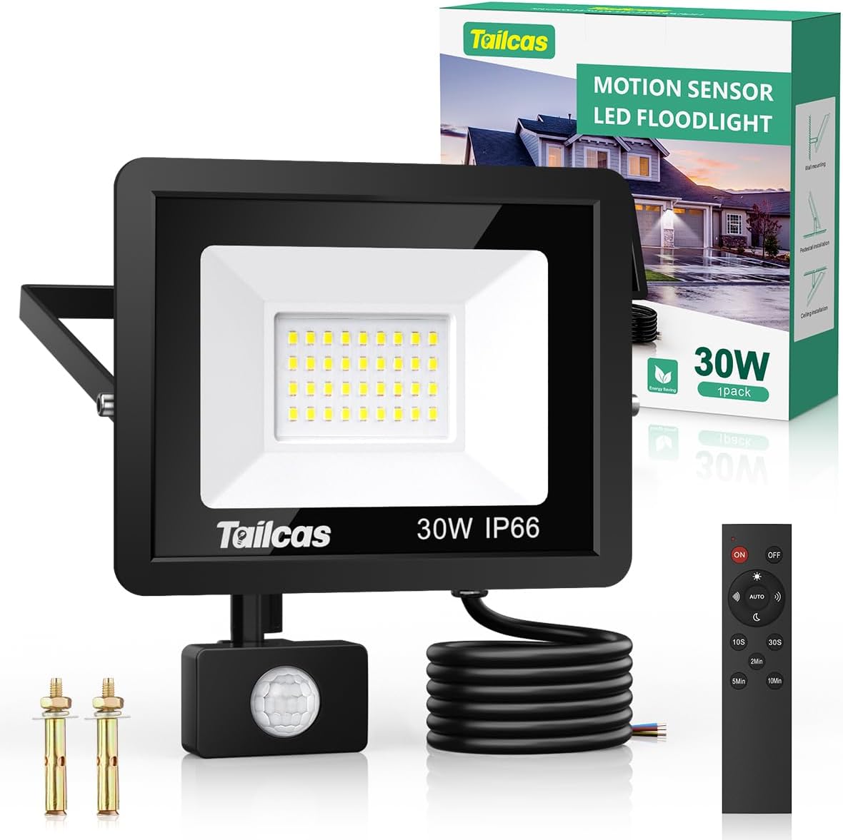 Security Lights Outdoor Motion Sensor, 30W PIR Security Light with Remote Contro...