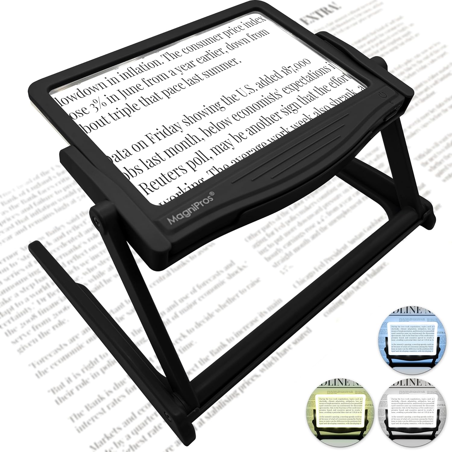 MAGNIPROS Patented 5X Large LED Page Magnifier with Detachable Hands-Free Stand,...