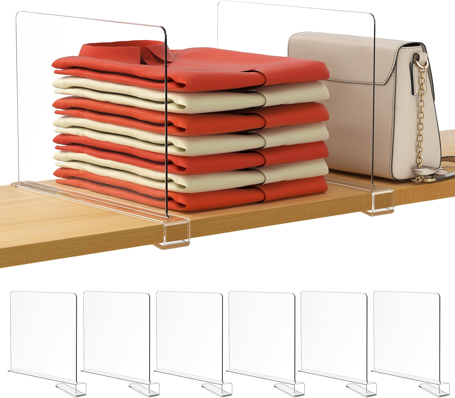 HBlife 6 Pack Closet Organizers and Storage, Clear Shelf Dividers, Vertical Purs...