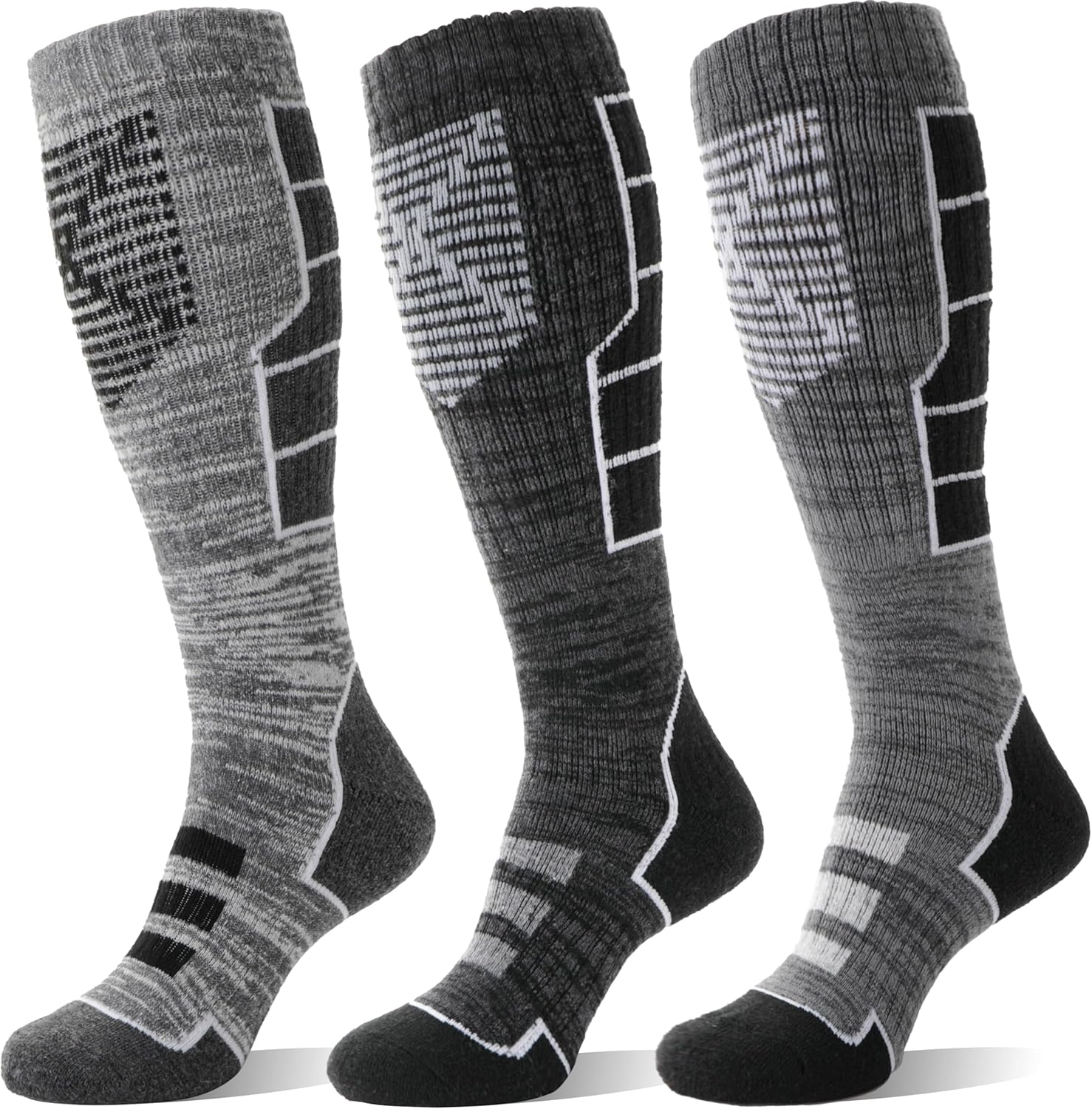 Anlisim 3 Pairs Unisex Merino Wool Ski Thermal Warm Thick Knee High Long Socks B...