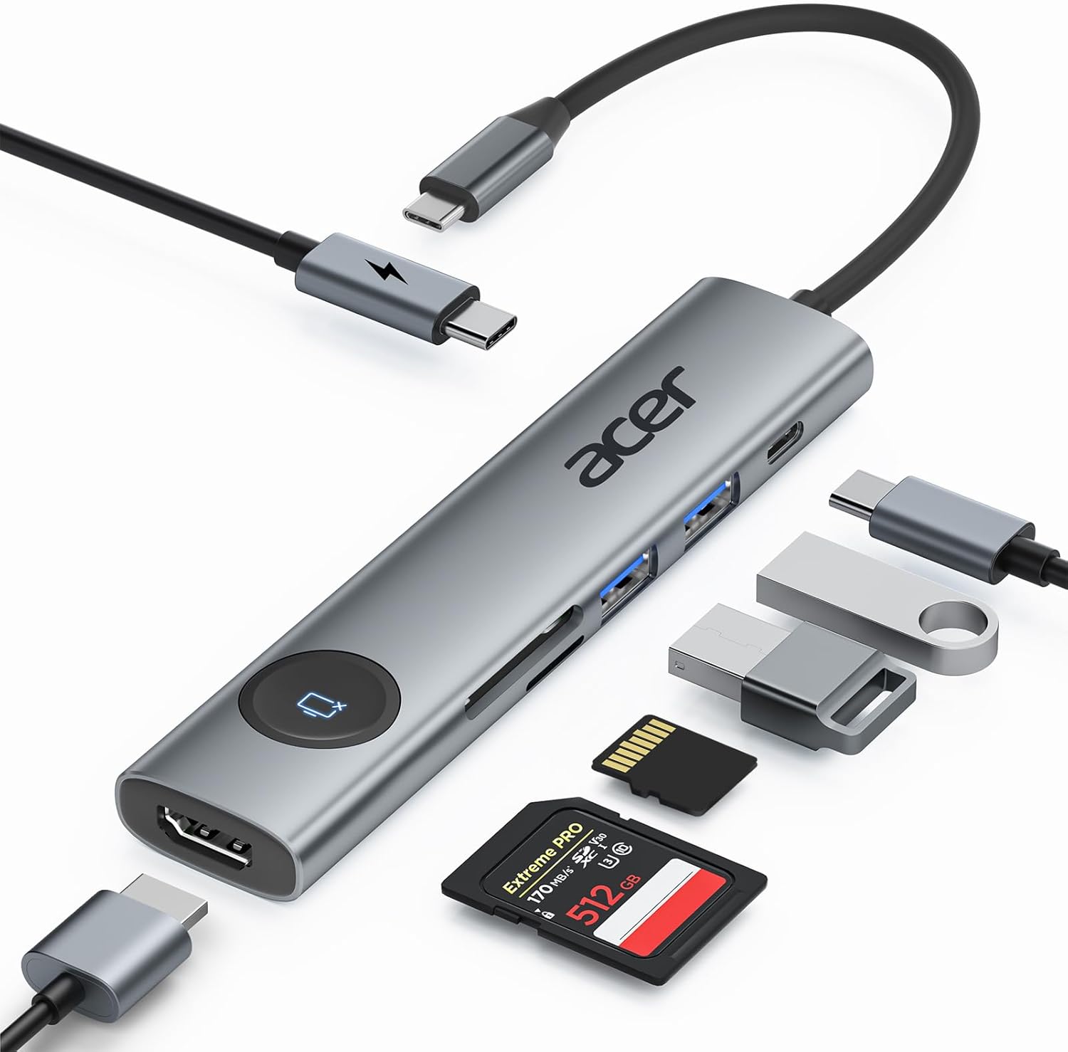 acer USB C Hub, 7-in-1 USB C to HDMI Adapter 4K@60Hz, 2 * 5Gbps USB 3.0 & Type-C...